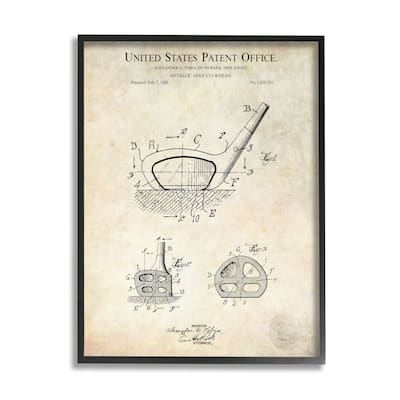 Stupell Golf Club Head Detailed Design Blueprint Patent Framed Wall Art - Beige