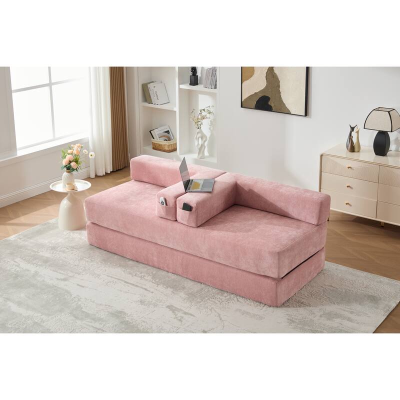 Queen Foldable Sofa Bed, 6-in-1 Convertible Sleeper Sofa with Mattress, Chaise Lounge Loveseat with Removable Cover