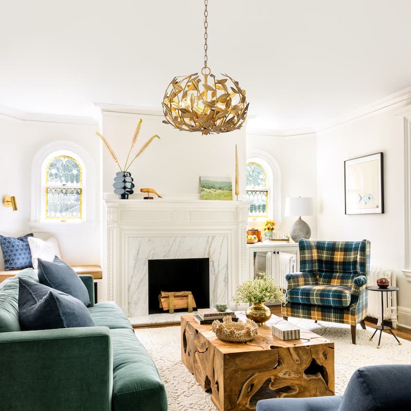 Antique Gold Olive Leaf Spherical Hollow Shade 6-Light Chandelier - 19.7"Wx15.4"H