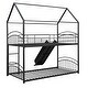 preview thumbnail 14 of 16, Twin Over Twin Metal Bunk Bed With Slide,Kids House Bed Black