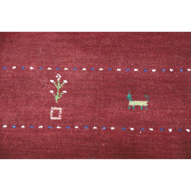 Hand Knotted Oriental 100% Wool Carpet Tribal Animal Pictorial Red Gabbeh Area Rug - 7' 7'' X 4' 10''