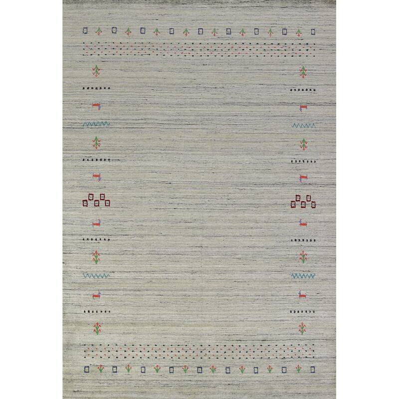 Hand Knotted Oriental 100% Wool Carpet Tribal Animal Pictorial Greys & Charcoal Gabbeh Area Rug - 8' 1'' X 5' 7''