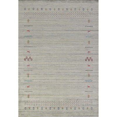 Hand Knotted Oriental 100% Wool Carpet Tribal Animal Pictorial Greys & Charcoal Gabbeh Area Rug - 8' 1'' X 5' 7''