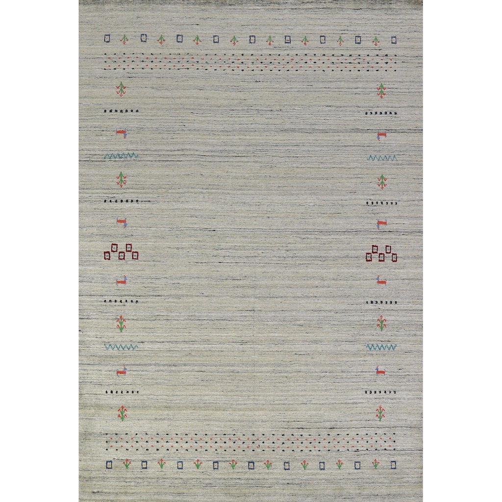 Hand Knotted Oriental 100% Wool Carpet Tribal Animal Pictorial Greys & Charcoal Gabbeh Area Rug - 8' 1'' X 5' 7''