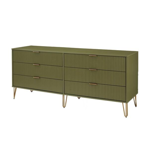 Manhattan Comfort DUMBO Modern 6-Drawer Double Low Dresser in Golden Brown Manhattan Comfort DUMBO Modern 6-Drawer Double Low Dresser in Golden Brown