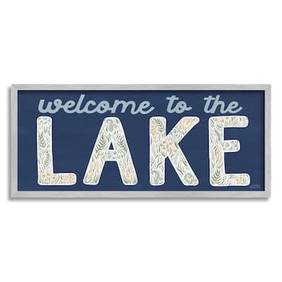 Stupell Welcome Lake Floral Phrase Framed Giclee Art Design by Laura Marshall