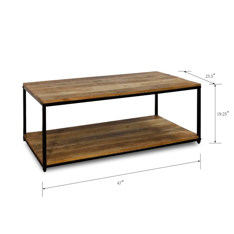 Logan - Rectangular Coffee Table with Lower Shelf and Black Iron Frame - Wood and Black Finish