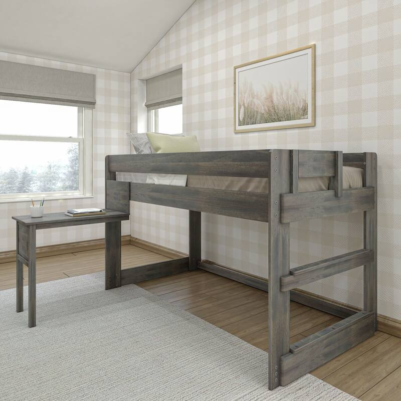 Max and Lily Farmhouse Twin-Size Low Loft with Hook-on Desk - Driftwood