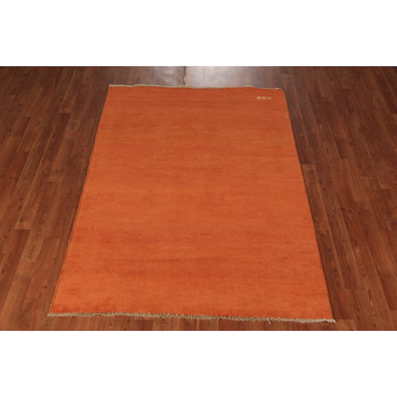 Solid Gabbeh Modern Rug Hand-Knotted Oriental Wool Carpet - 4'2" x 5'10"
