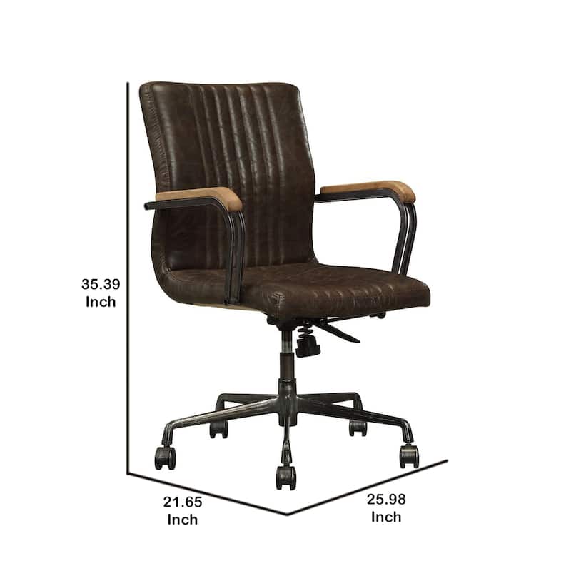 Executive Office Chair - Swivel Upholstered Desk Chair with Wood Leather Metal Frame - Brown Black Finish