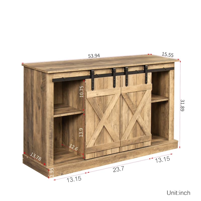 54" Farmhouse Sliding Barn Door TV Stand - 54 inches in width