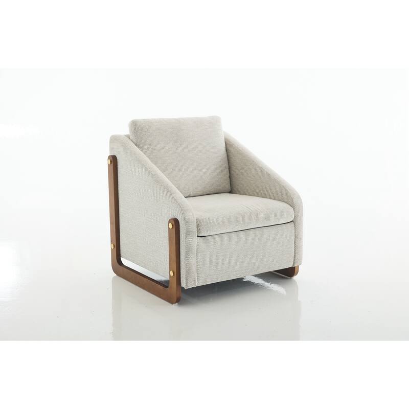 Modern Upholstered Armchair with Wooden Side Frame , Accent Leisure Chair with Cushioned Seat and Backrest