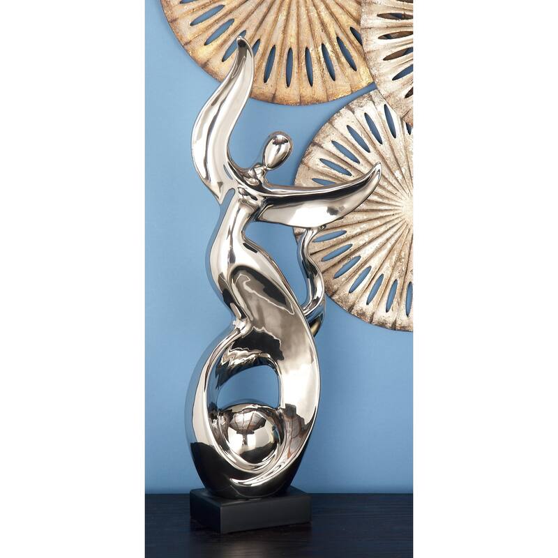 Silver Ceramic Dancing People Decorative Sculpture - 10 x 5 x 25