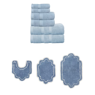 Home Weavers Allure Collection 100% Soft Cotton Super Absorbent 6 Pcs Towel Set & 3 Pc Bath Rug Set, Machine Wash (Set of 9)