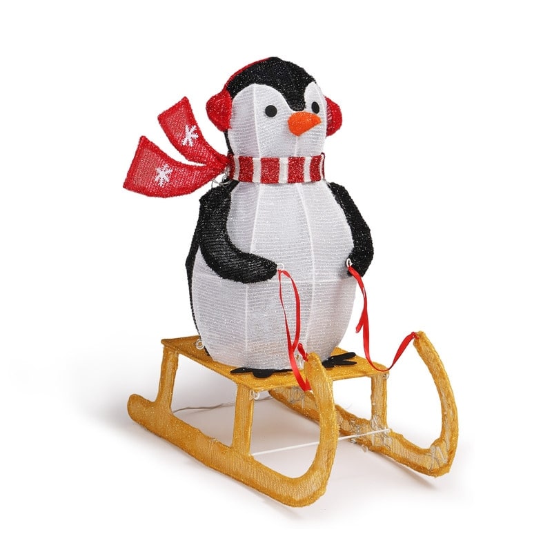 2.2FT Lighted Penguin Riding Sleigh Christmas Decorations