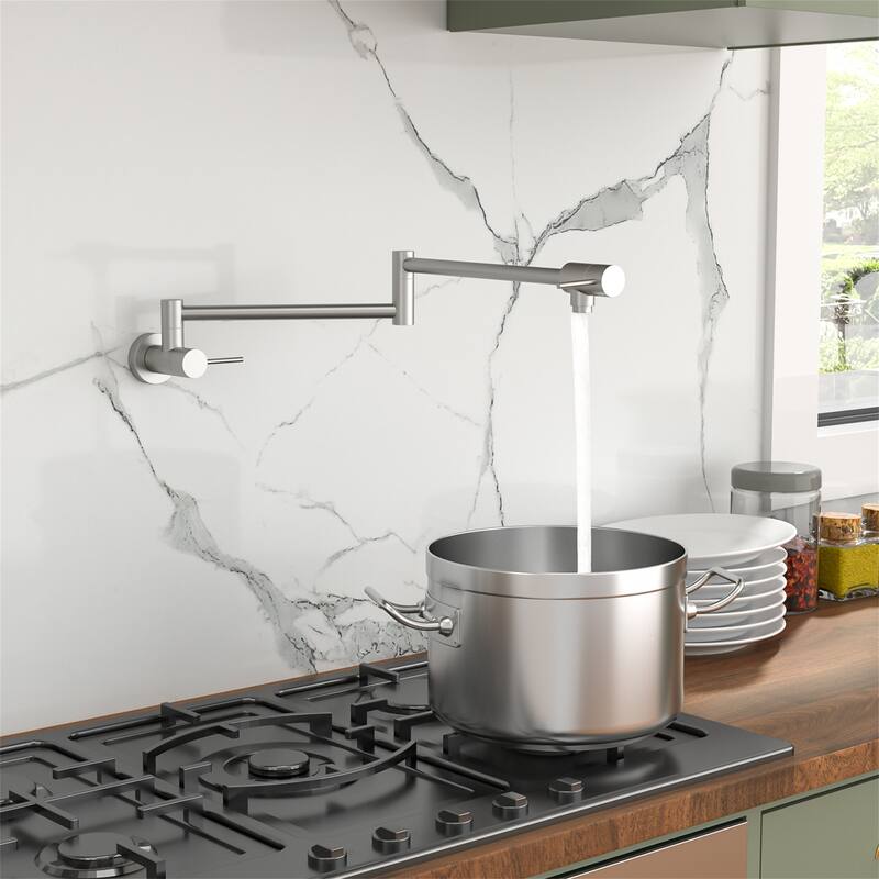 Pot Filler Kitchen Faucet Folding Stretchable with Single Hole Two Handles - Brushed Nickel