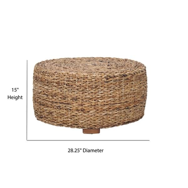 dimension image slide 0 of 4, Hand-Woven Natural Abaca Wood Round Coffee Table Ottoman by East at Main