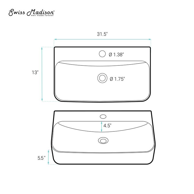 Swiss Madison Voltaire Wide Rectangle Vessel Sink
