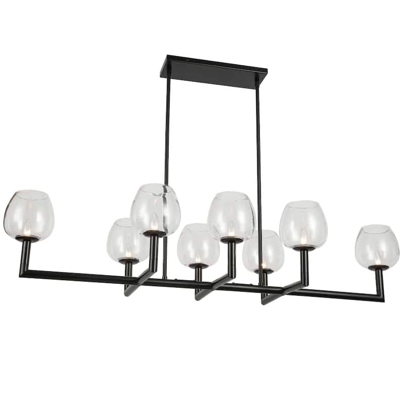 8 Light Asian Chandelier - Matte Black Finish, Clear Glass Shades - Modern Ceiling Light Fixture - 51.25