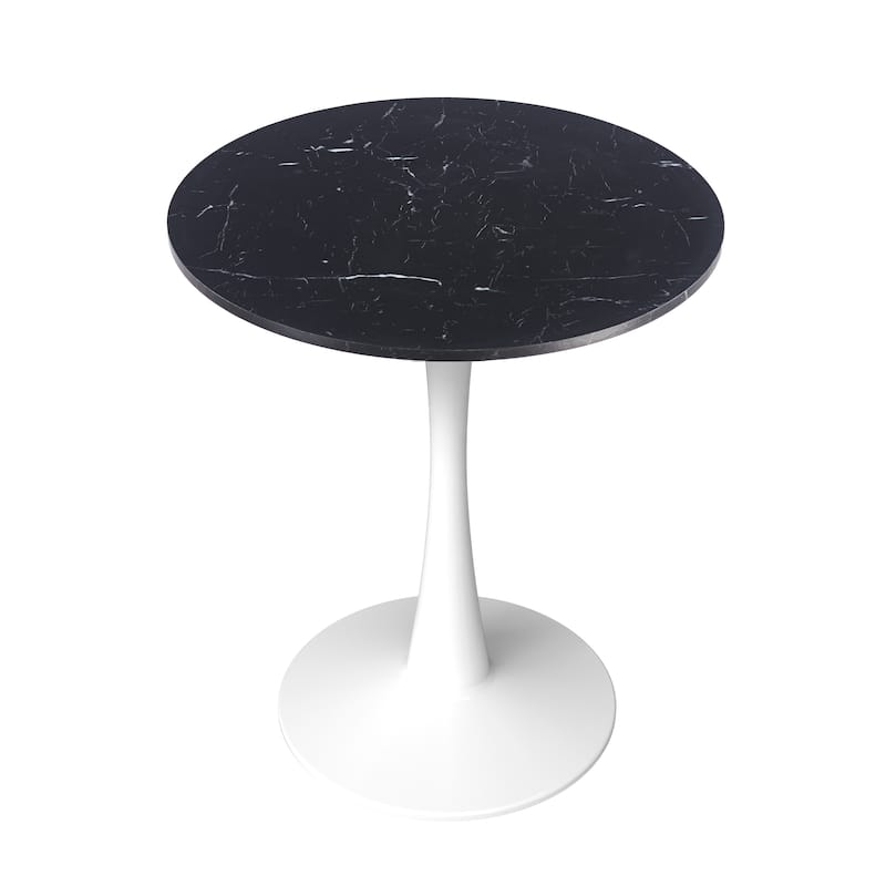 Bristol 24" Round Dining Table, Modern Pedestal Base Kitchen Table - Sintered Stone/MDF Top for Kitchen & Small Spaces - MDF - Marbled Black