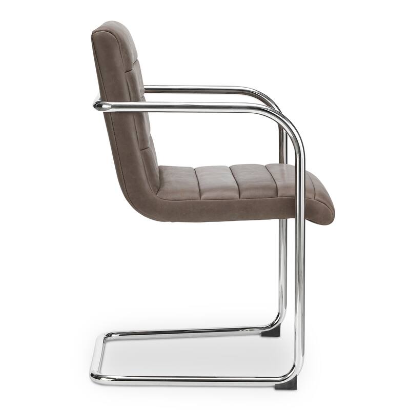 Title: NADAAL STUDIOS Cyran Dining Chair, Faux Green Upholstery, Stainless Steel Cantilever Frame - Set of 2