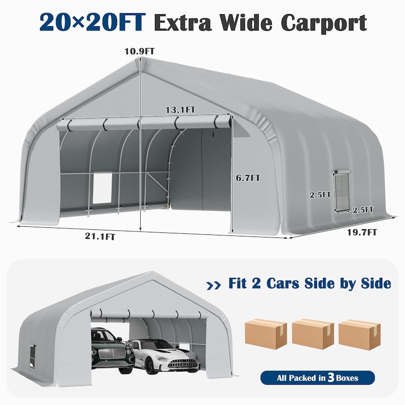 EROMMY 20x20ft Heavy Duty Outdoor Carport, Portable Waterproof Car Canopy Tent with Sidewalls