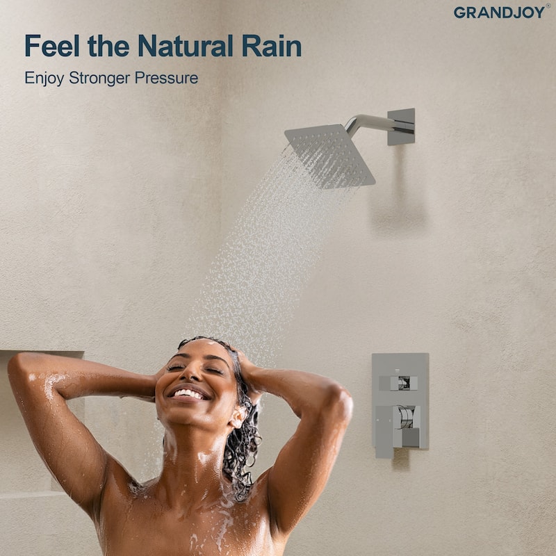 GRANDJOY 2-Function Tub and Shower Faucet Set with Single Handle Valve, Wall-Mount Design