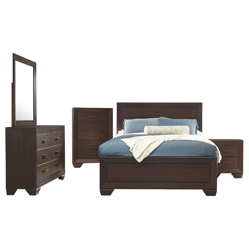 Bello 5pc Queen Size Bedroom Set, Recessed Grooves, Dark Cocoa Brown