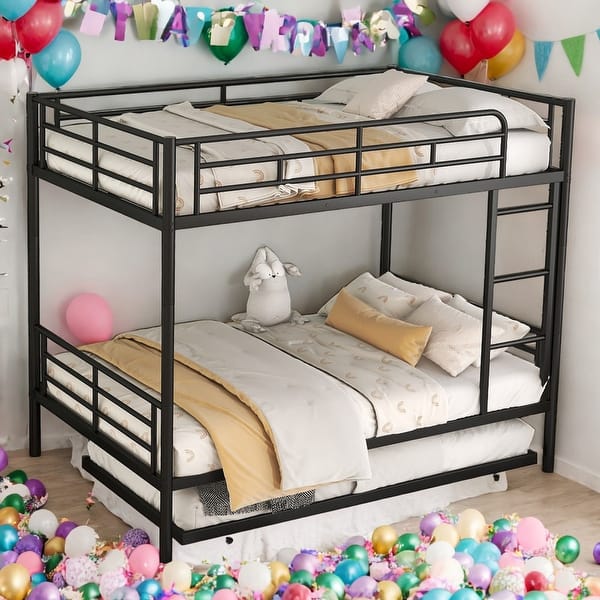 slide 2 of 49, Multifunctional Full over Full Metal Bunk Bed With Trundle,Save Space or Split Into 2 Beds Black