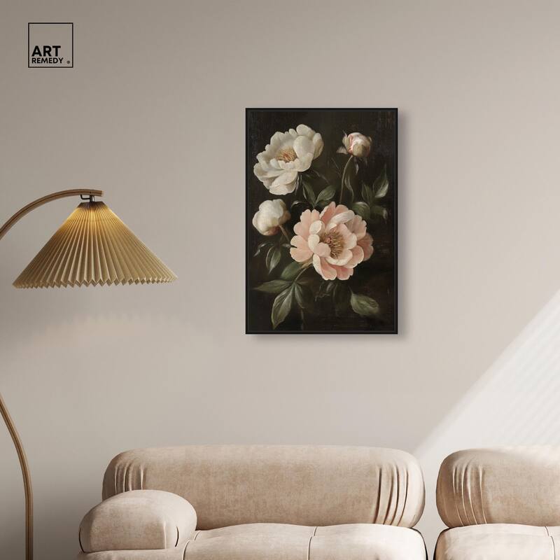 White Peonies in Dark II Canvas by Art Remedy