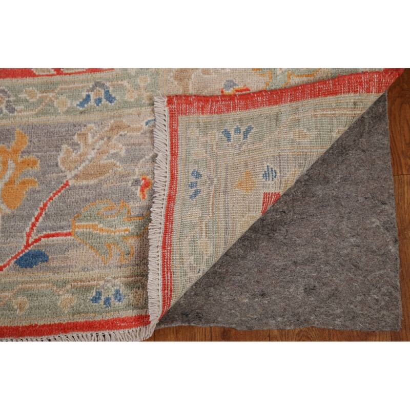 Red Floral Oushak Vegetable Dye Area Rug Handmade Wool Carpet - 8'2"x 9'11"