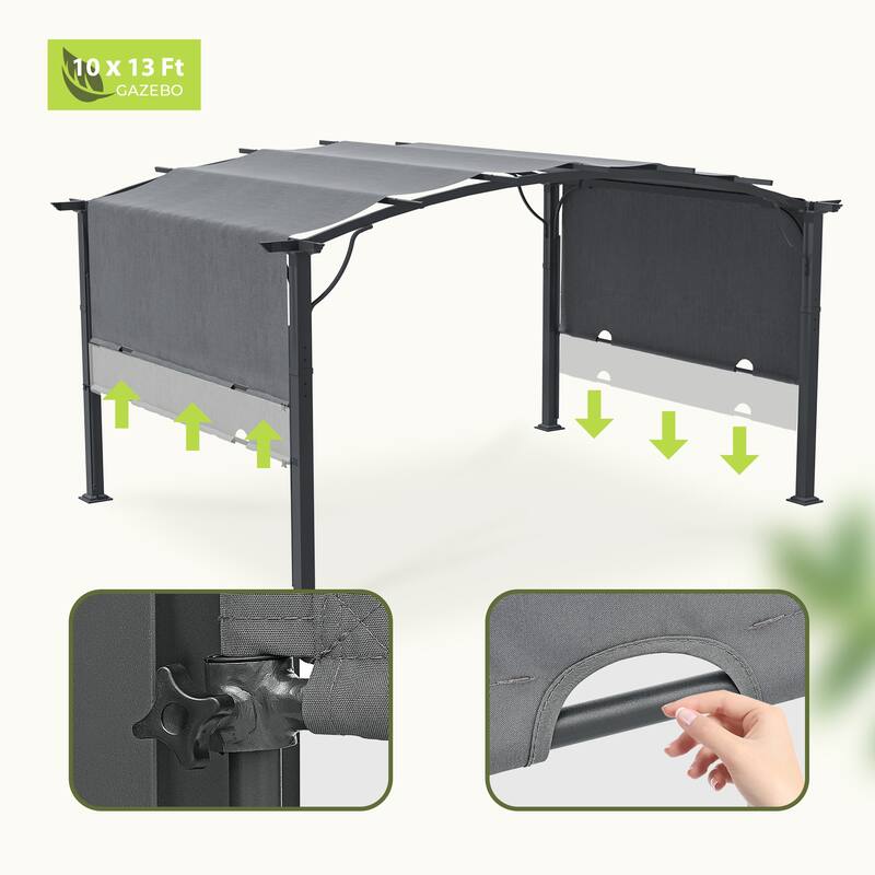 Aluminum Outdoor Pergola with Slightly Arched Canopy and Retractable Shade