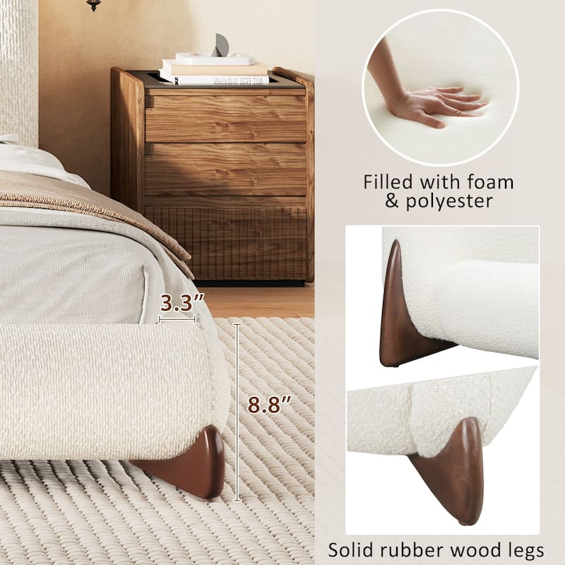 King/Queen Upholstered Platform Bed with Boucle Headboard & Solid Wood Legs