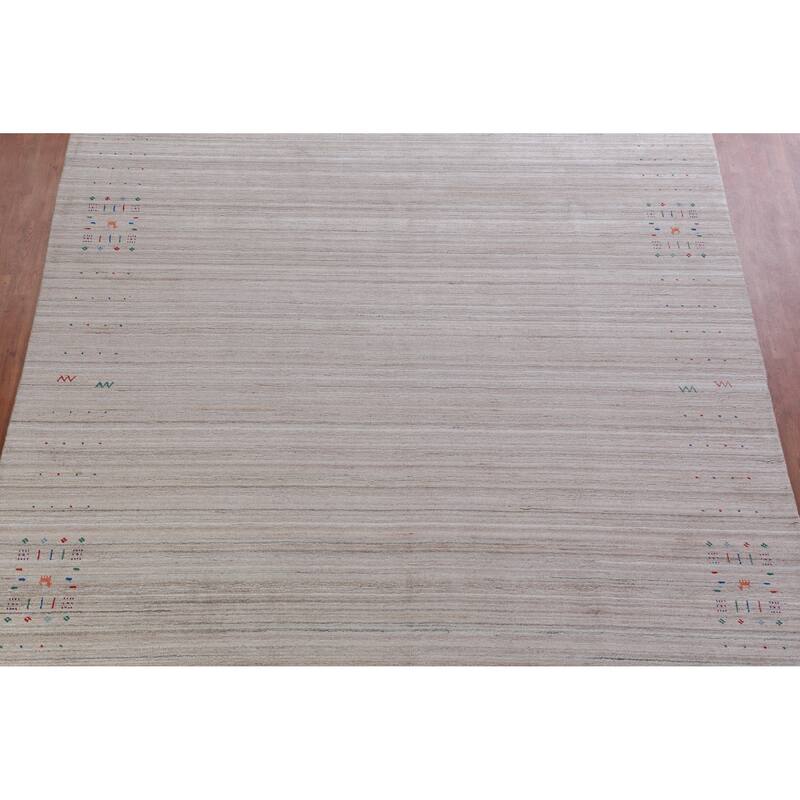Hand Knotted Oriental 100% Wool Carpet Tribal Stripe Beige & Ivories Gabbeh Area Rug - 12' 7'' X 9' 2''