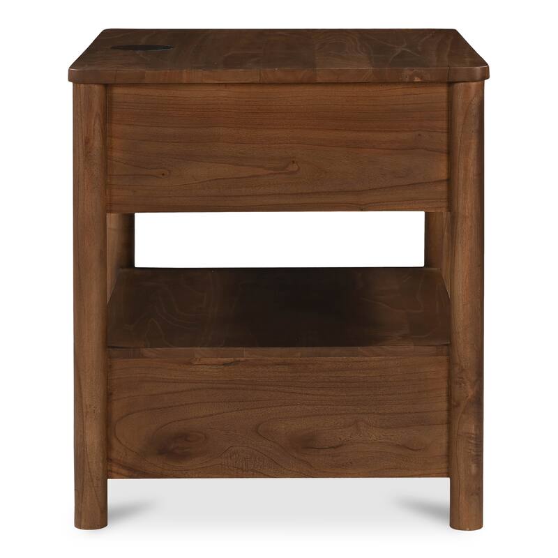 NADAAL STUDIOS Valina Nightstand, Wireless Charging with Traditional Silhouette in Hill Neem Wood, Brown