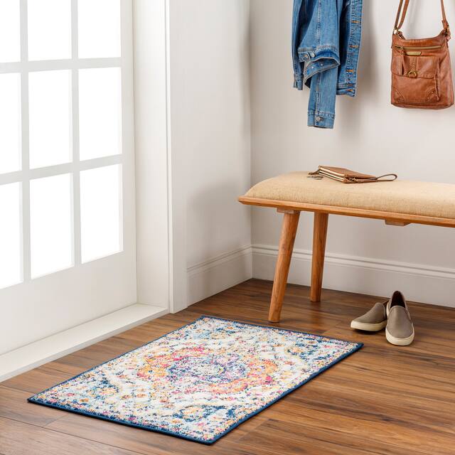 Hal Vintage Boho Traditional Pink Medallion Area Rug