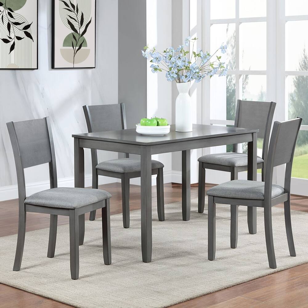 5 Piece Modern Dining Set with Rectangular Wooden Dining Table and 4 Upholstered Chairs