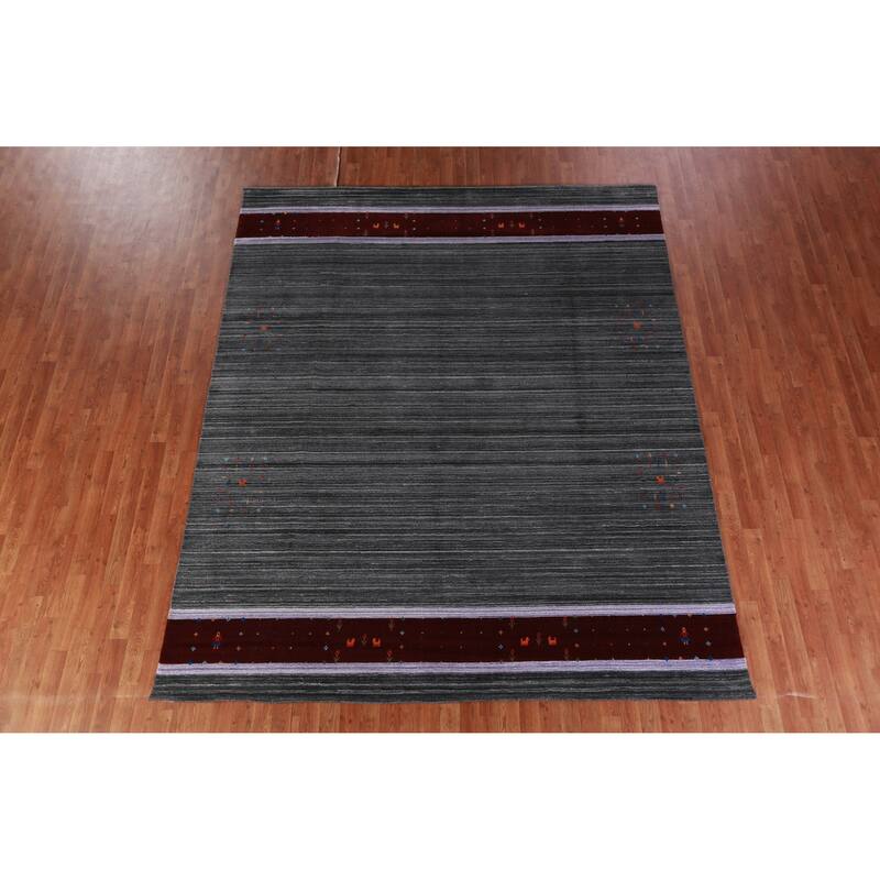 Hand Knotted Oriental 100% Wool Carpet Tribal Tribal Greys & Charcoal Gabbeh Area Rug - 10' 1'' X 8' 3''