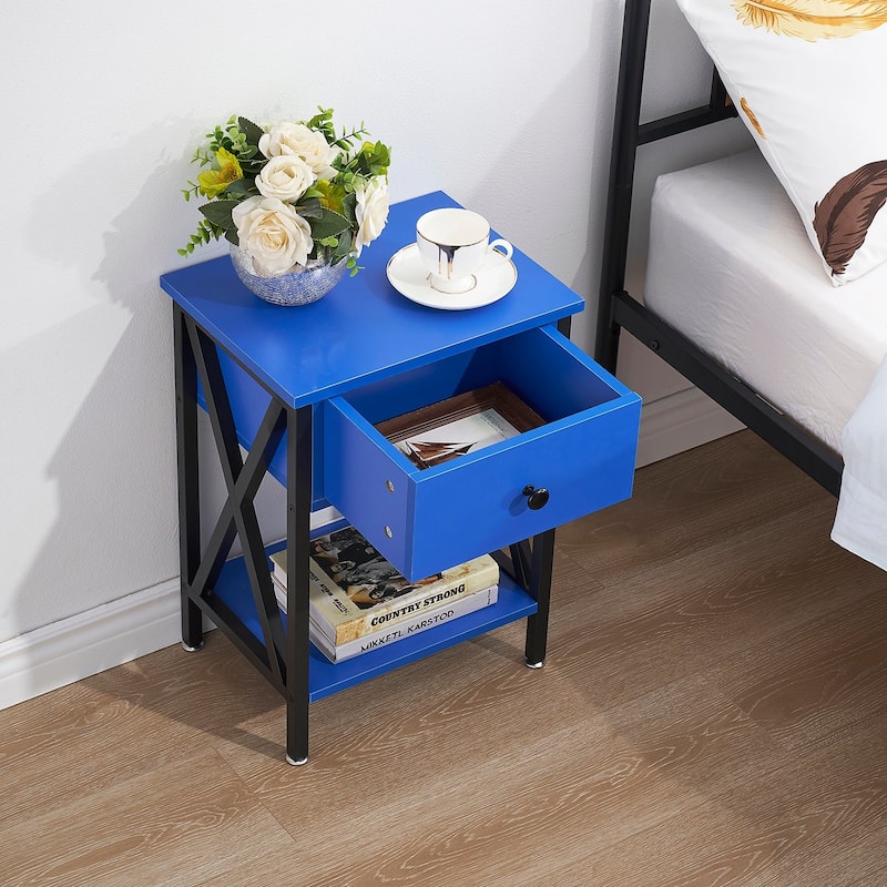 VECELO Mid Century Modern Nightstand with Storage Shelves, Set of 2 Nightstands, End Table/Side Table