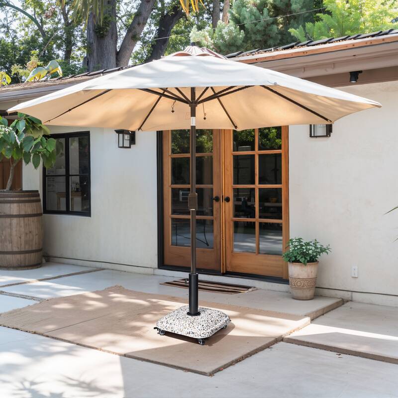 Pellebant Outdoor Patio Square Umbrella Base Concrete-Cobble Finish Swivel Wheels