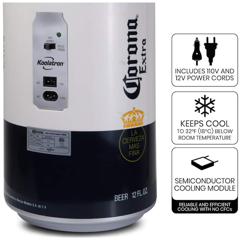 Corona 8 Can Portable Mini Fridge 12V DC 110V AC 5.4L Cooler, White