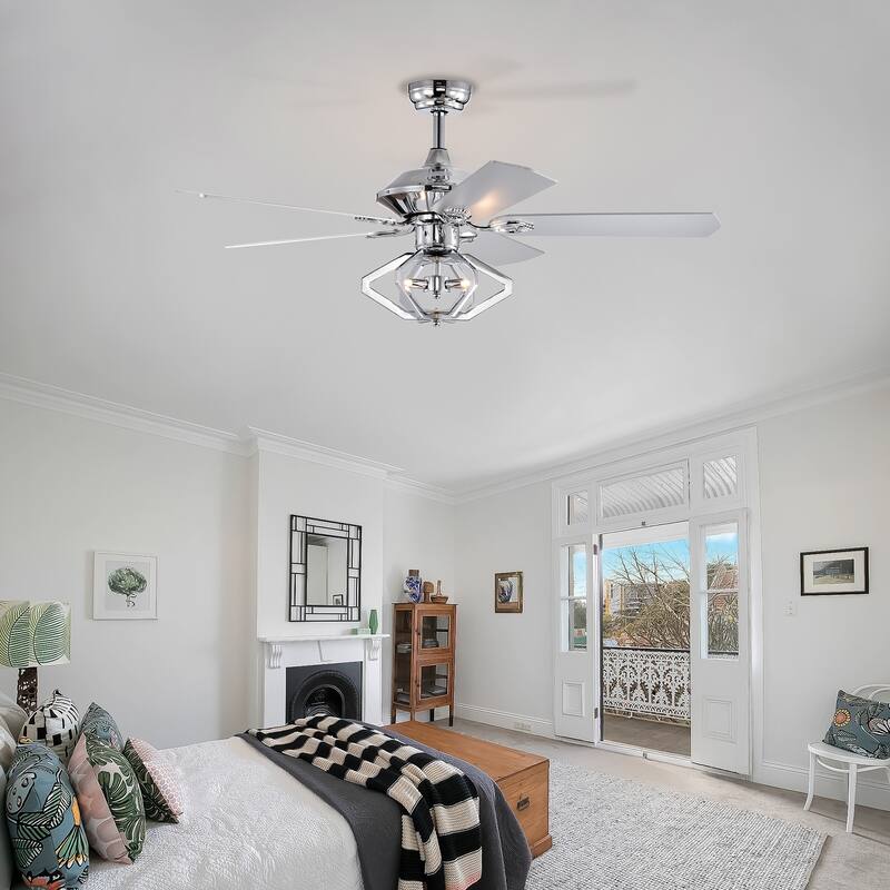 52 inch Chrome Reversible Ceiling Fan with Lights and Remote Control - 52 Inches