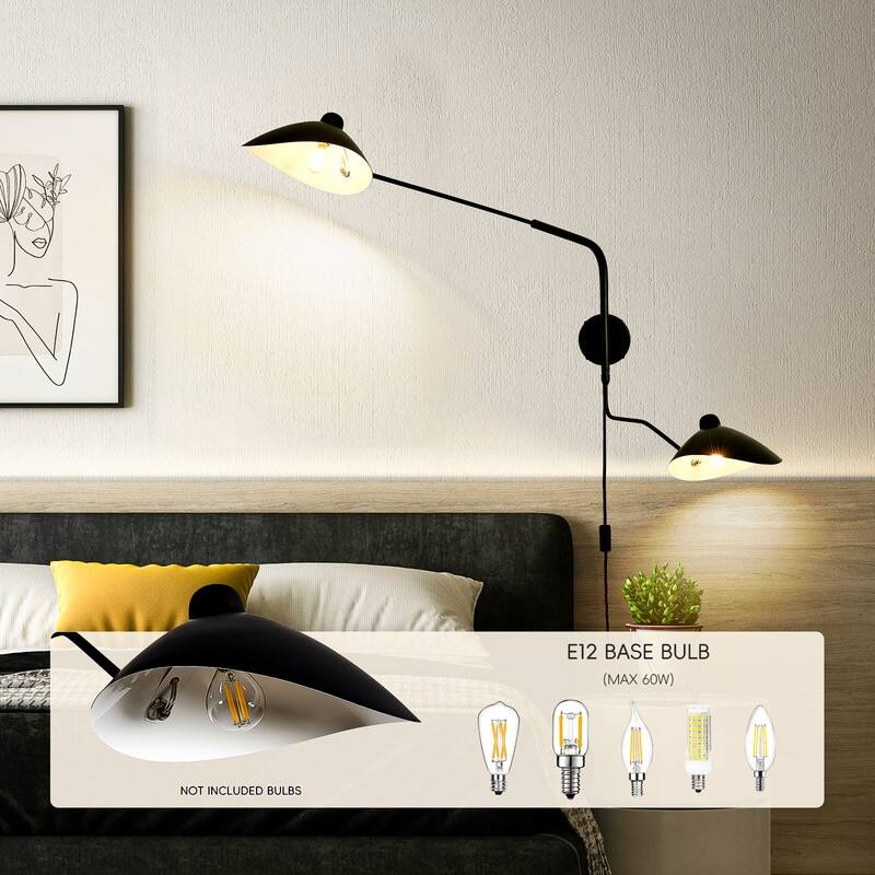 Modern Swing Wall Sconce 2-Light Black Wall Adjustable Lamp Indoor