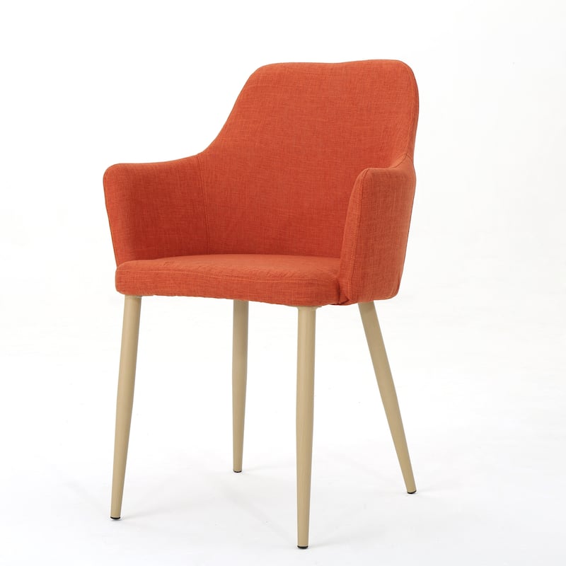 Fabric Upholstered Dining Room Chairs with Arms, Metal Legs, Modern Contour Back Side Chairs Breakfast Nook Chairs, Set of 2