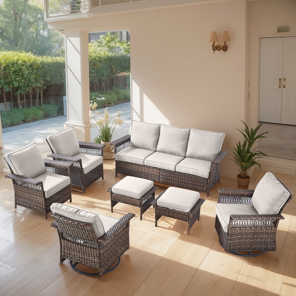 Gymojoy 7-PCS 3-Seat Sofa, 2 Swivel Chairs,2 Armchairs, 2 Ottomans