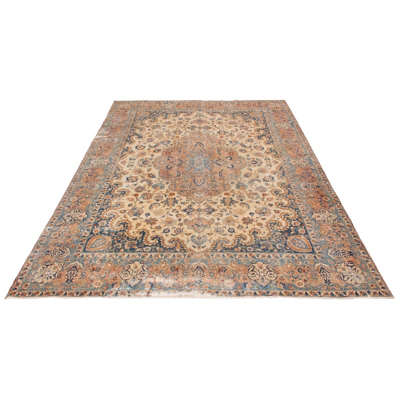 ECARPETGALLERY Hand-knotted Antalya Vintage Cream Wool Rug - 9'7 x 12'9