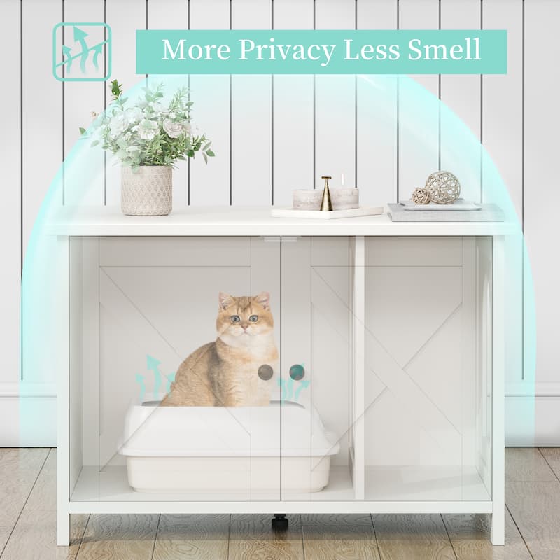 Modern Cat Cage Cabinet with Litter Box Enclosure, Multi-Functional Pet Furniture