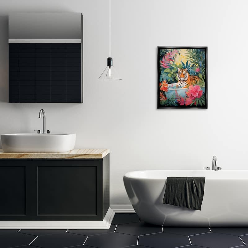 Stupell Tiger in Luxurious Bath Framed Floater Canvas Wall Art Design By Heidi Kuntz