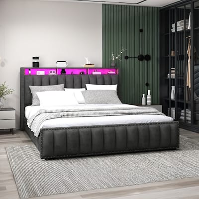 Full / Queen / King Size Platform Bed Frame with Upholstered Storage Headboard and 4 Drawers