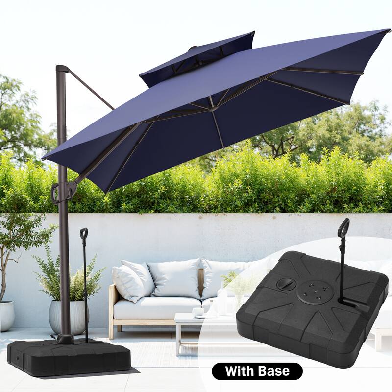 Outdoor 10FT Square Patio Cantilever-Offset Umbrella with Base